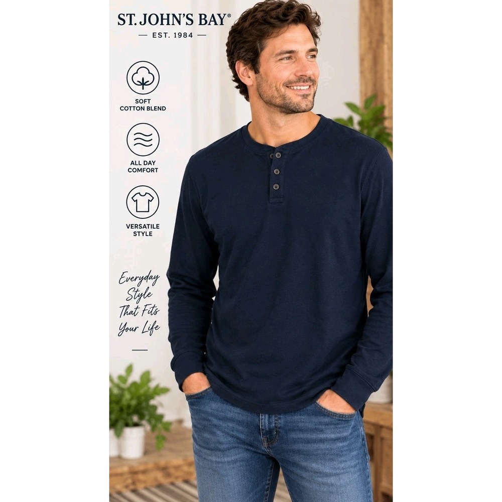 NWT St. Johns Bay Mens Super Soft Henley Thermal Sweater XL Winter Minimalist